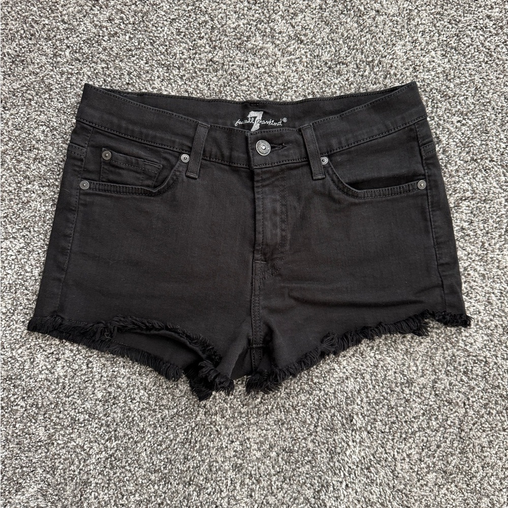 7 For All Mankind Black Frayed Jean Shorts